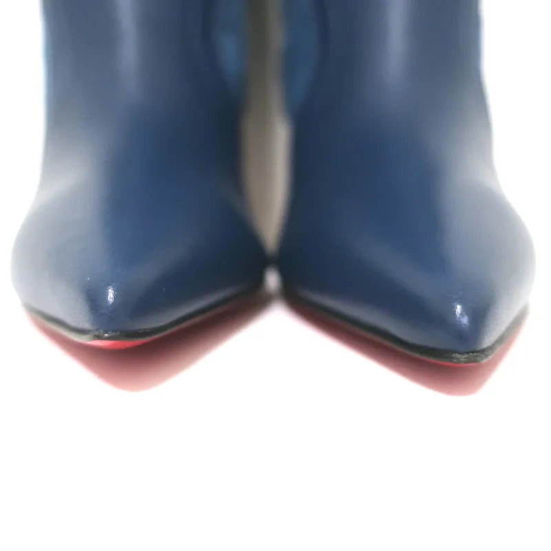 Christian Louboutin Santiabooty Western Boots Blue Denim & Leather Size 36 NEW