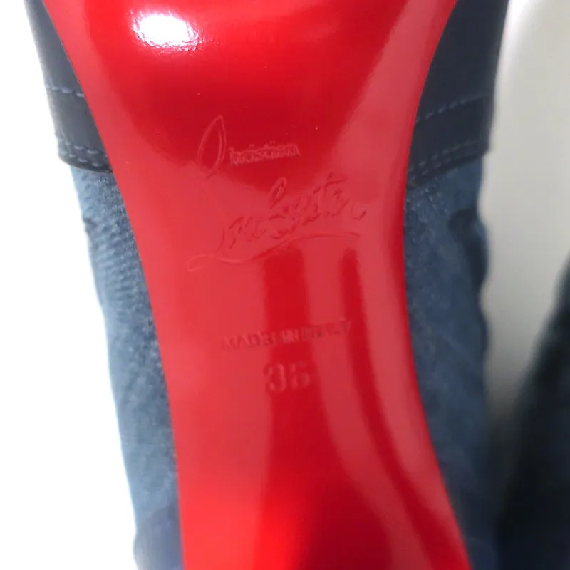 Christian Louboutin Santiabooty Western Boots Blue Denim & Leather Size 36 NEW