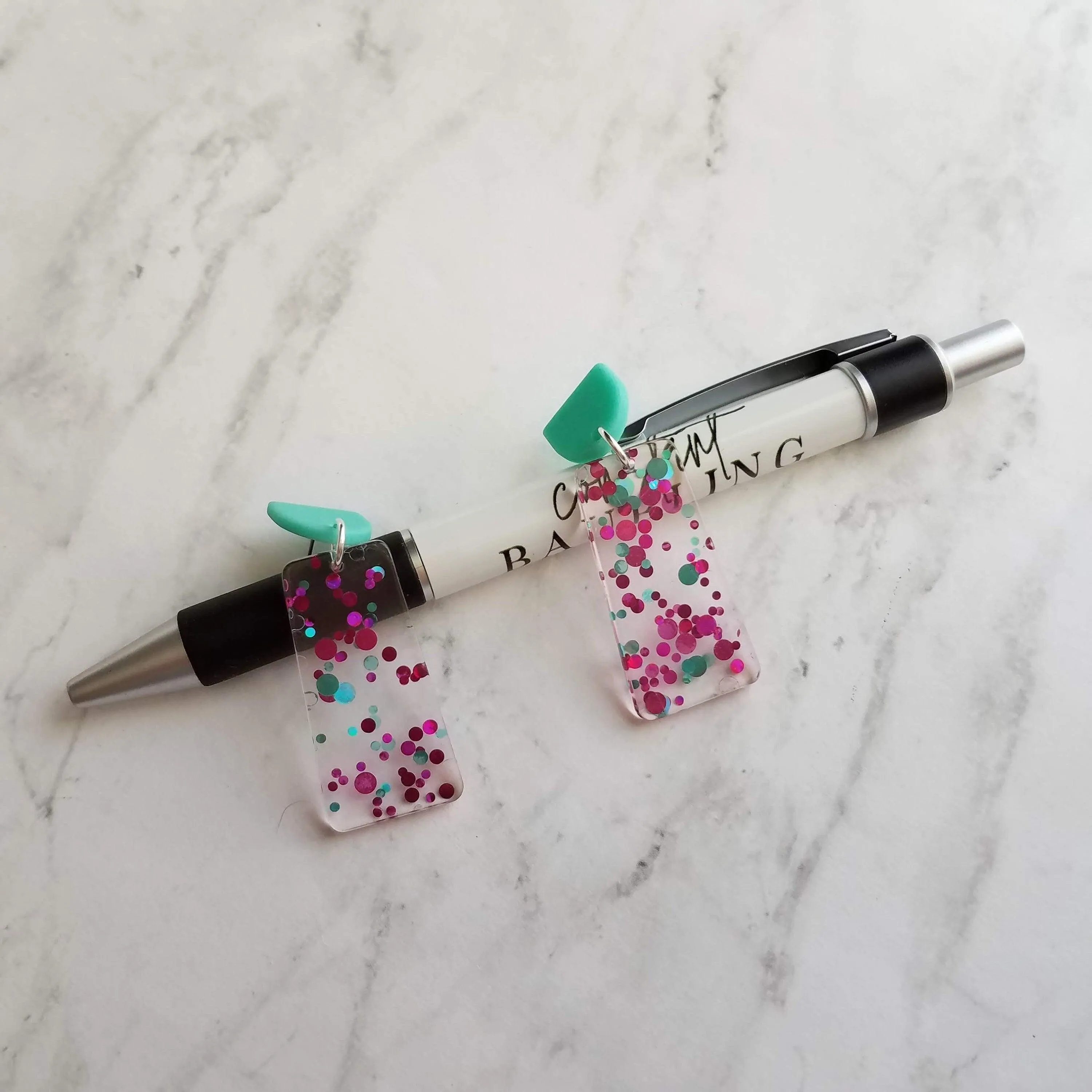 Chunky 80s Earrings, aqua blue stud, turquoise earring, clear acrylic earring, metallic dots magenta polka dot hot pink dots big lightweight