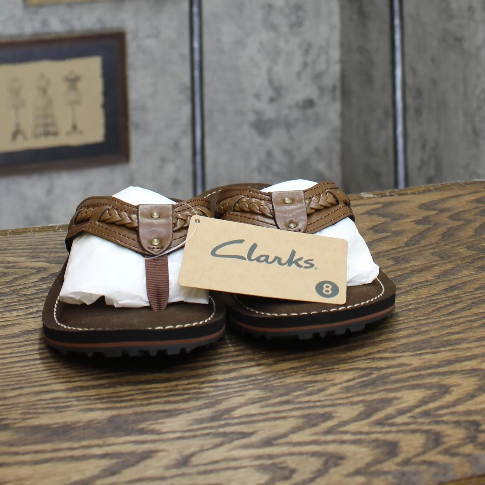 Clarks Women's Fenner Nerice Flip Flop 26125111 Honey Brown 8M
