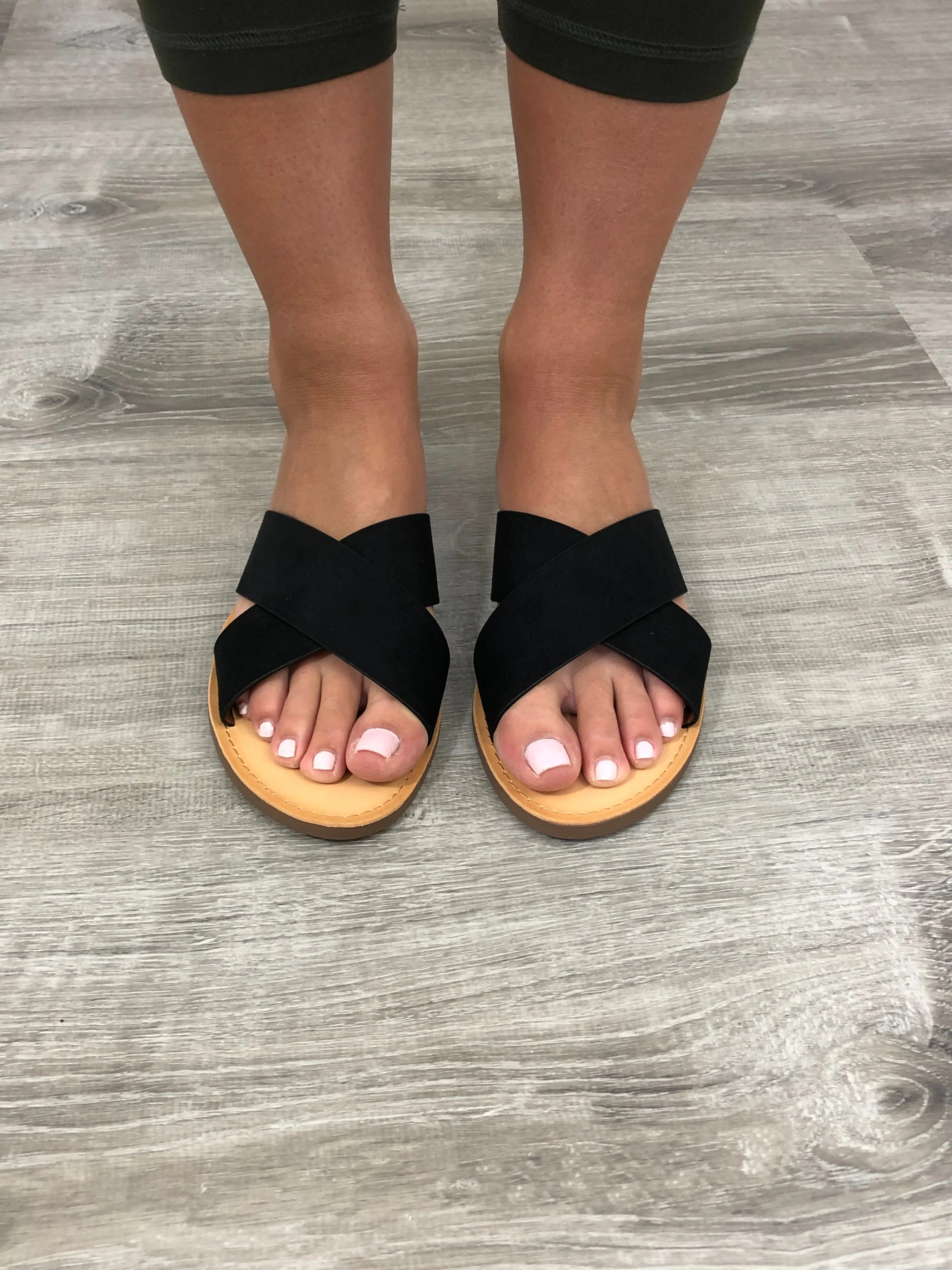 Crisscross Slide On Sandal Black