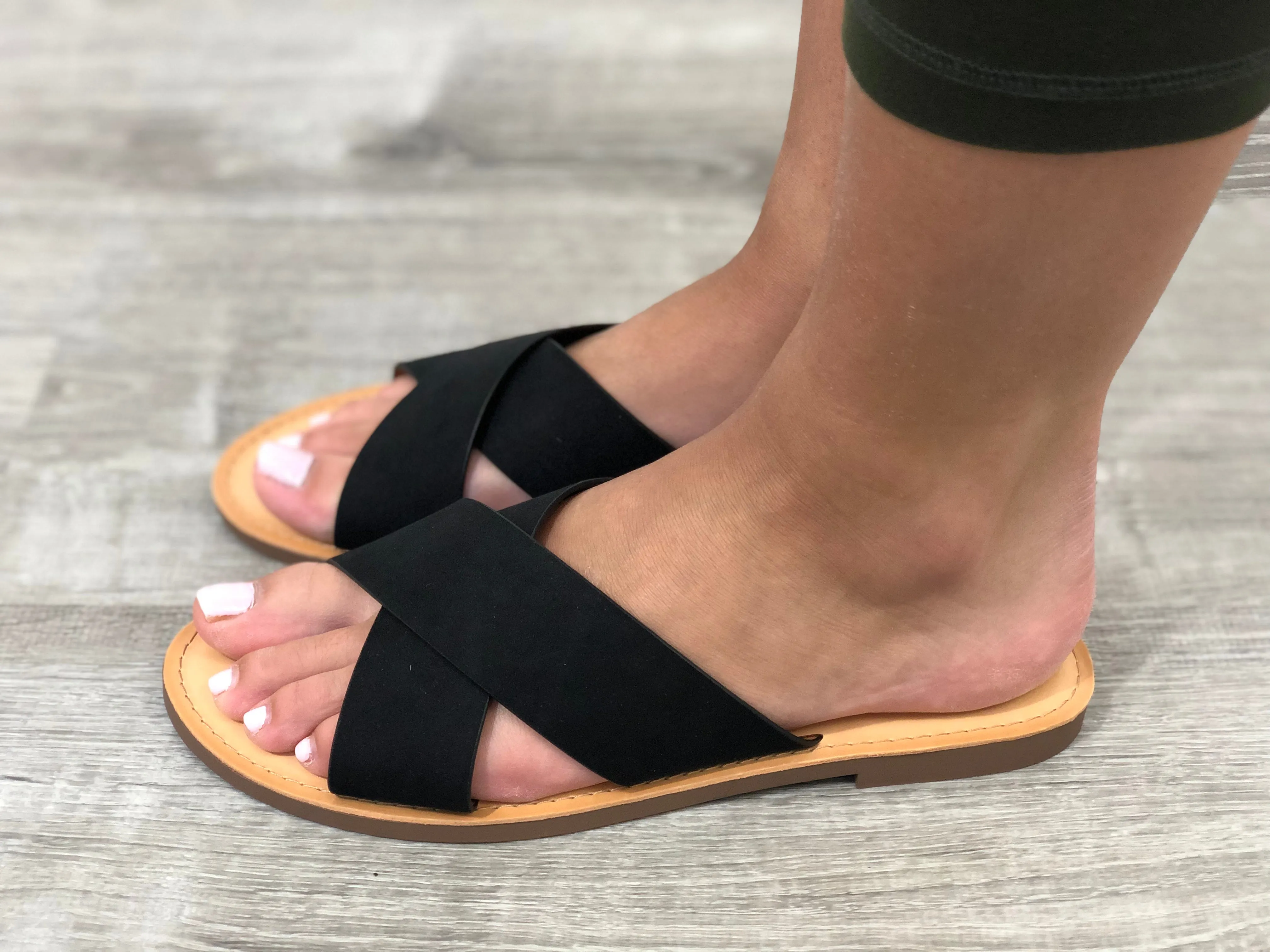 Crisscross Slide On Sandal Black