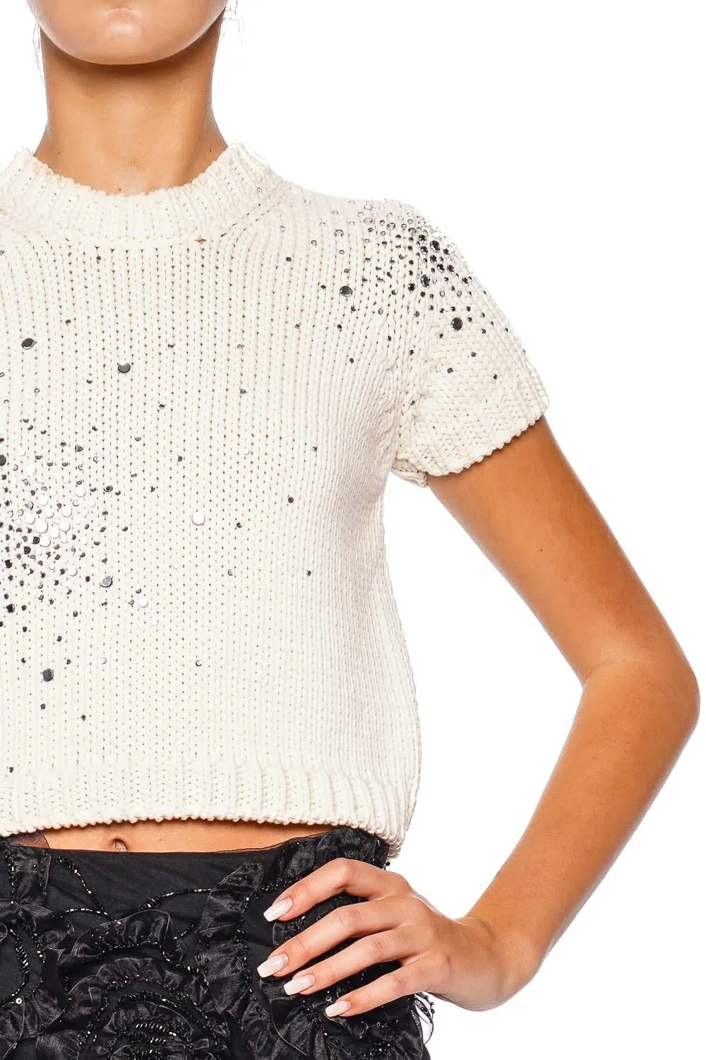 Crystal Embellished Chunky Knit Top