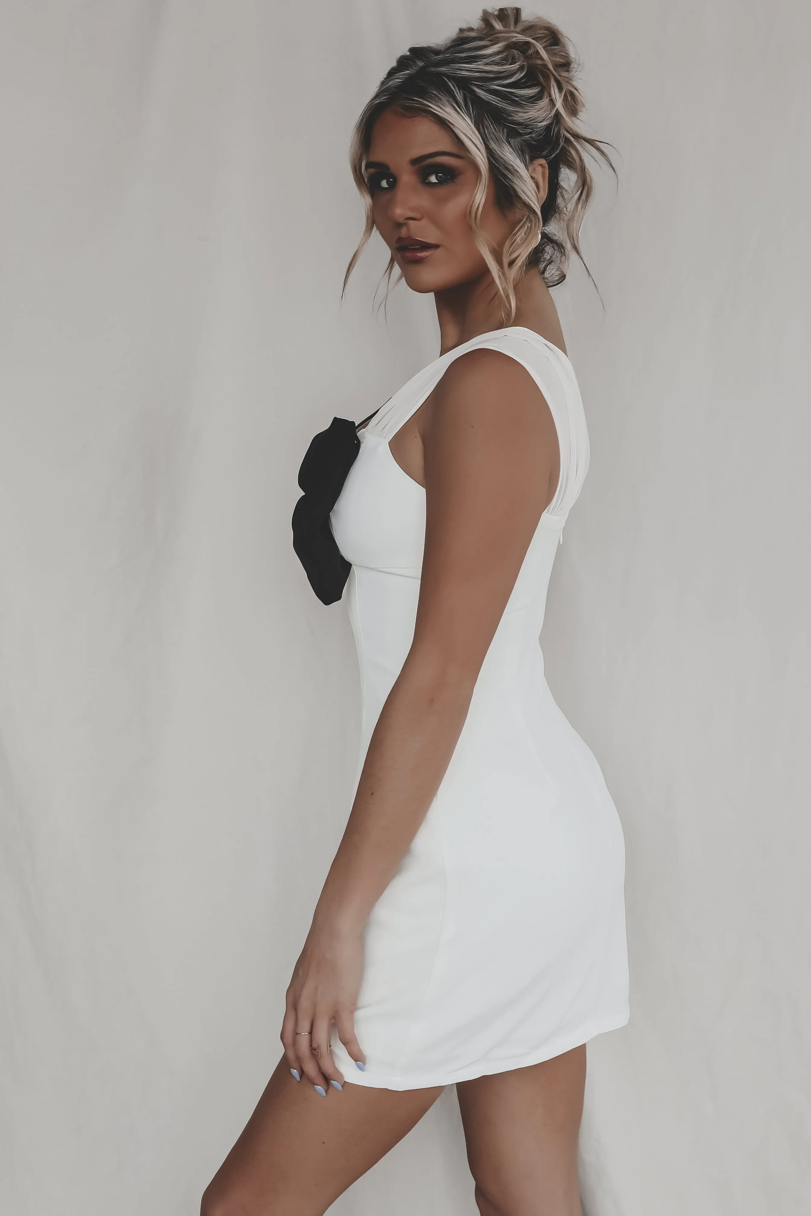 DEAL Elegant Is My Middle Name White Bow Mini Dress