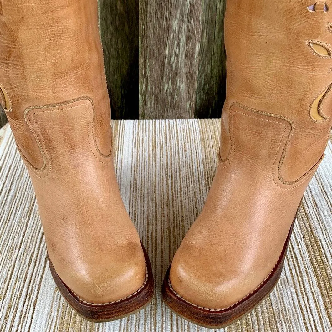 DESTROY Vintage Y2K Platform Chunky Sole High Heel Tall Tan Brown Genuine Leather Boots