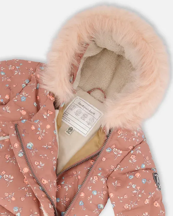 deux par deux Baby Girls One Piece Baby Hooded Snowsuit - Printed Vintage Flowers Designed For Car Seat