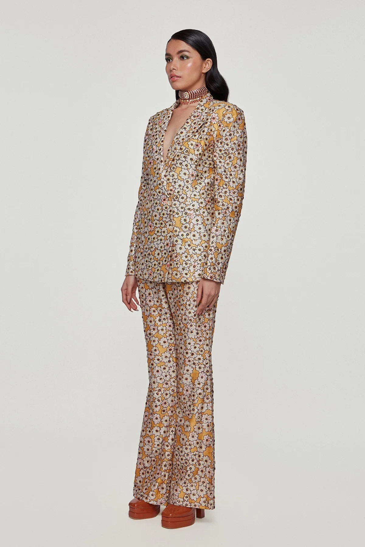 Divergence Yellow Printed and Embellished Pant Suit