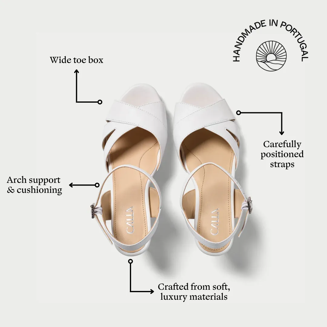 Emily - White Leather with Diamante Buckle