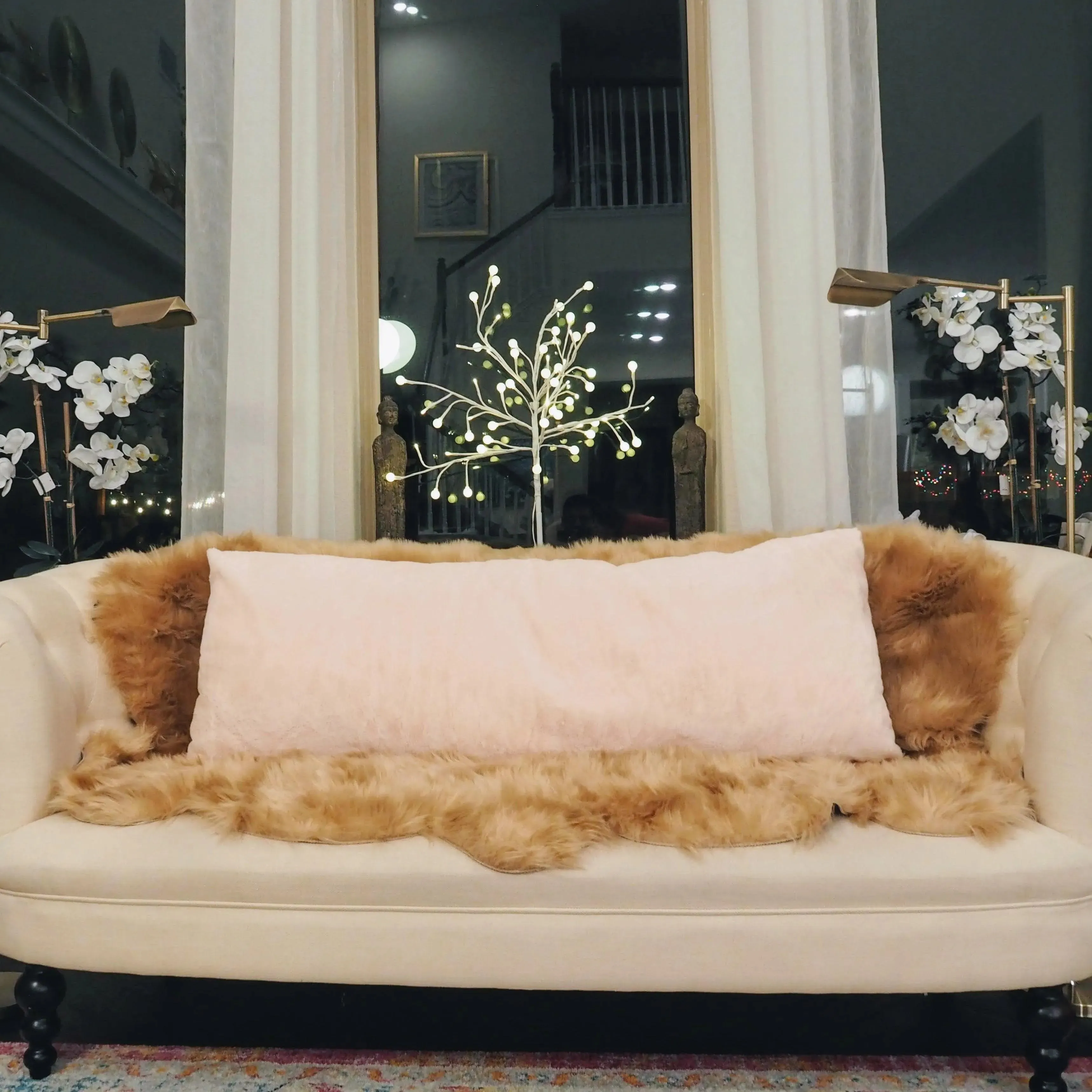 Faux Fur Body Pillow with Adjustable Insert - White