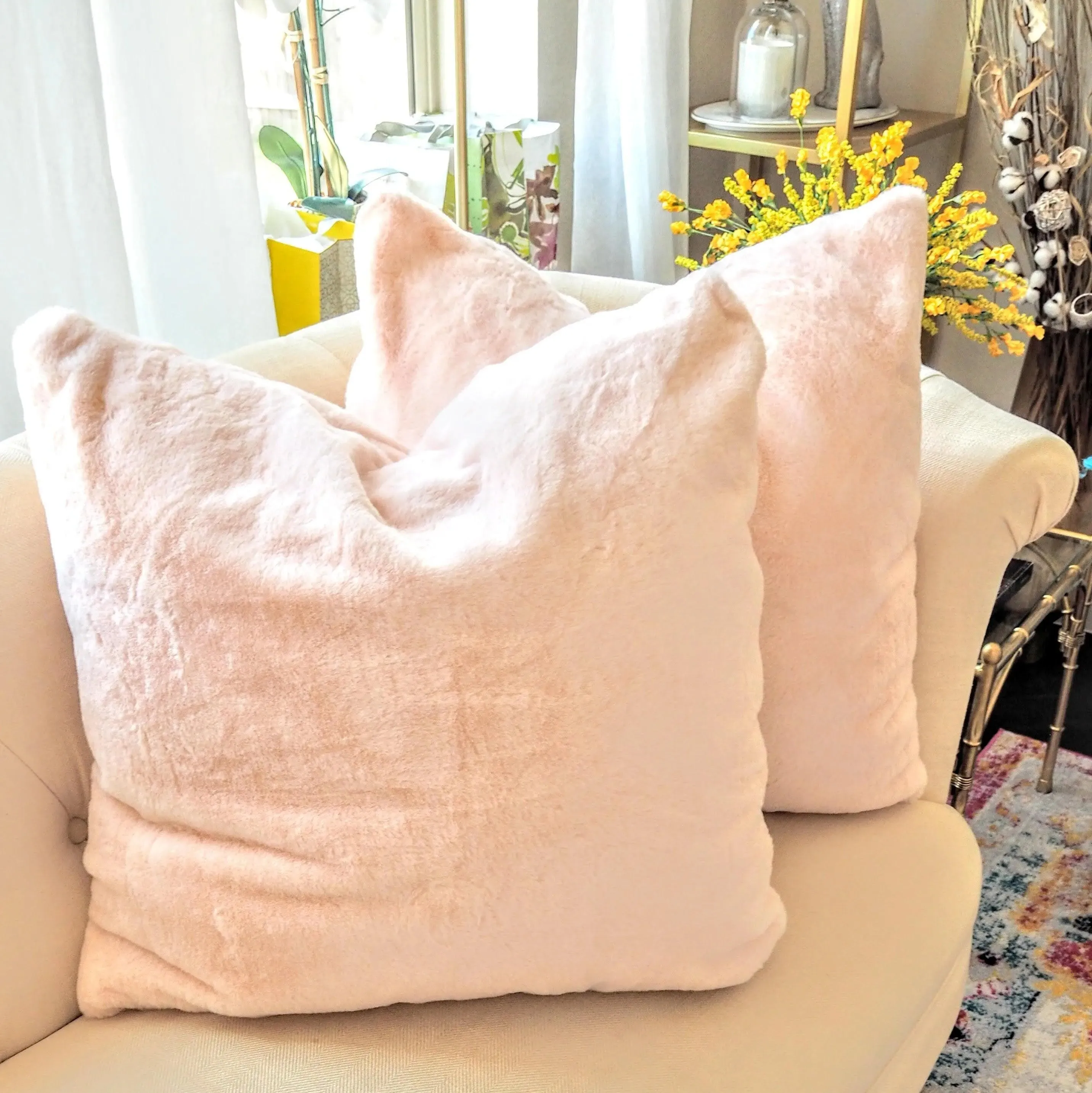Faux Fur Euro Throw Pillows with Adjustable Inserts 26" x 26" - Gray