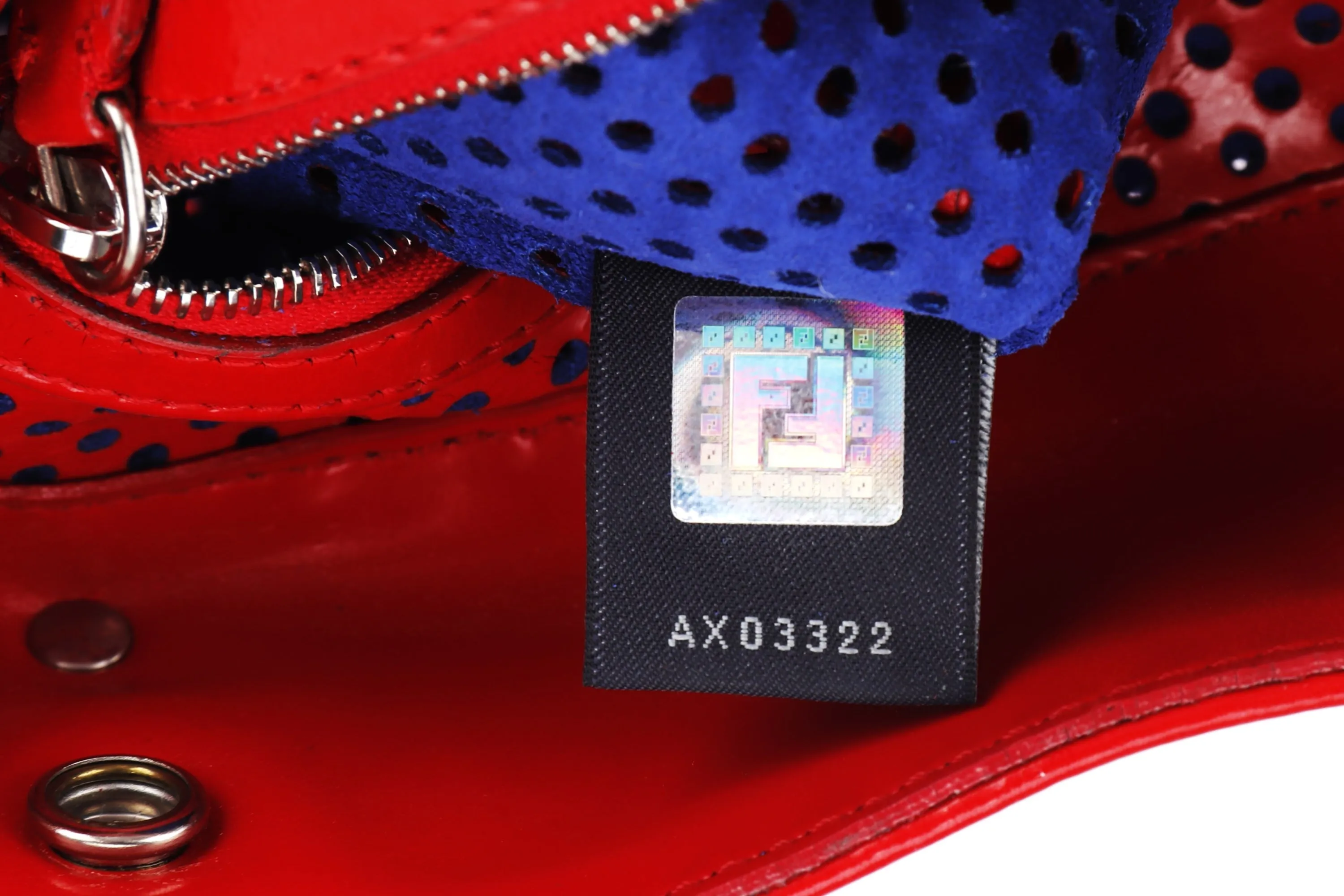 FENDI PERFORATED DE JOUR HANDBAG (8BN157-AFM-098) RED PATENT LEATHER SILVER HARDWARE, WITH DUST COVER