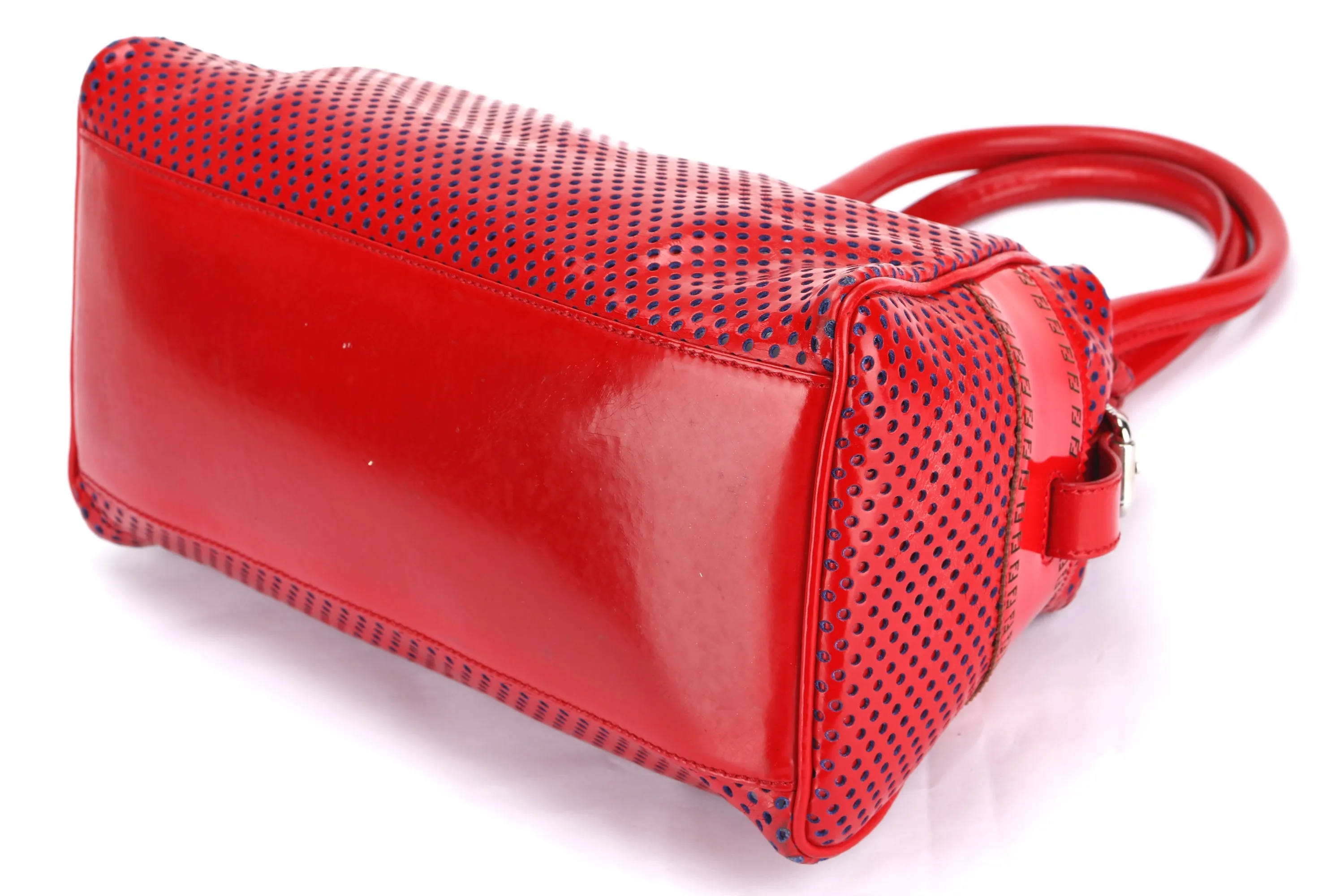 FENDI PERFORATED DE JOUR HANDBAG (8BN157-AFM-098) RED PATENT LEATHER SILVER HARDWARE, WITH DUST COVER