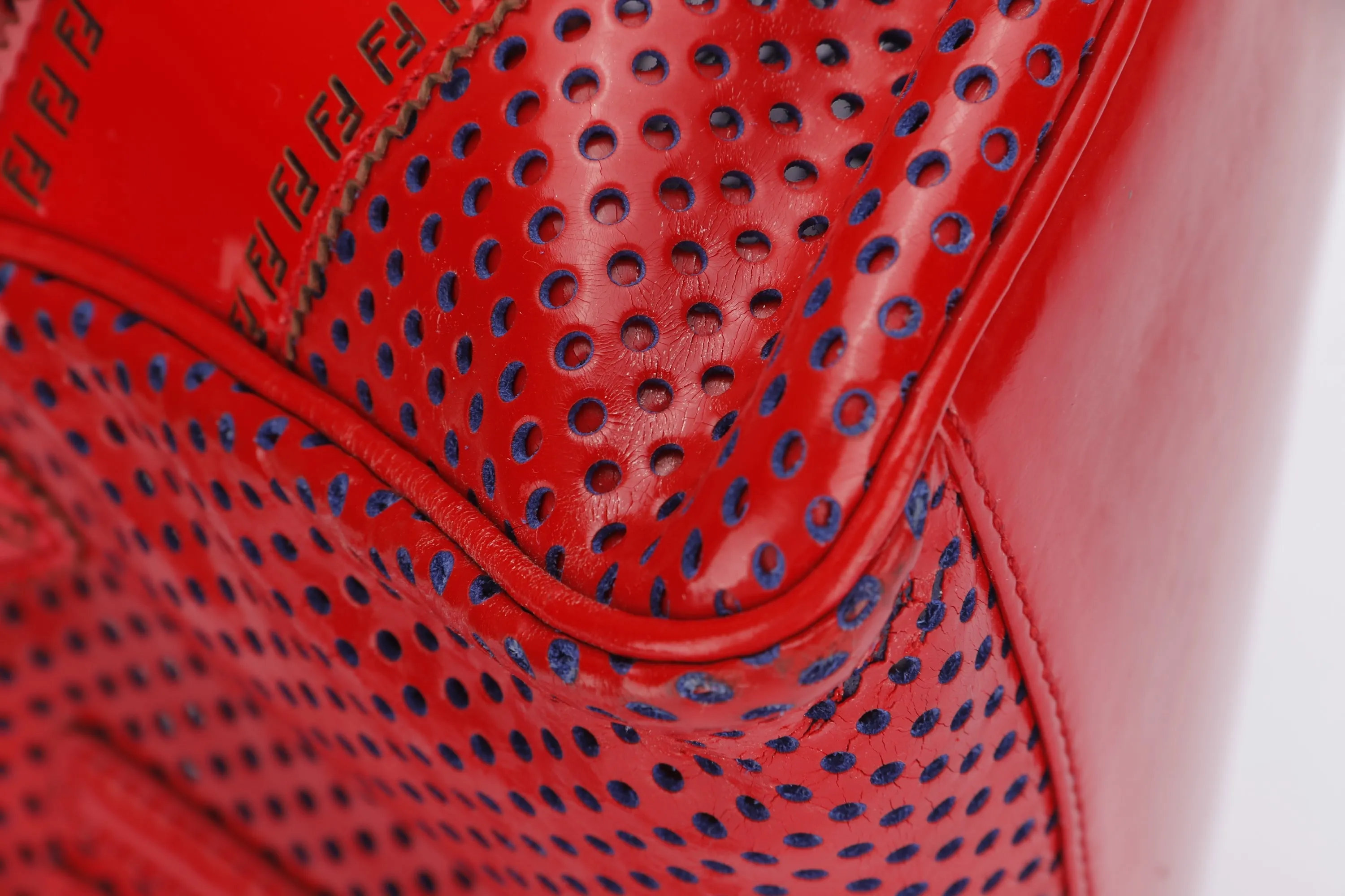 FENDI PERFORATED DE JOUR HANDBAG (8BN157-AFM-098) RED PATENT LEATHER SILVER HARDWARE, WITH DUST COVER