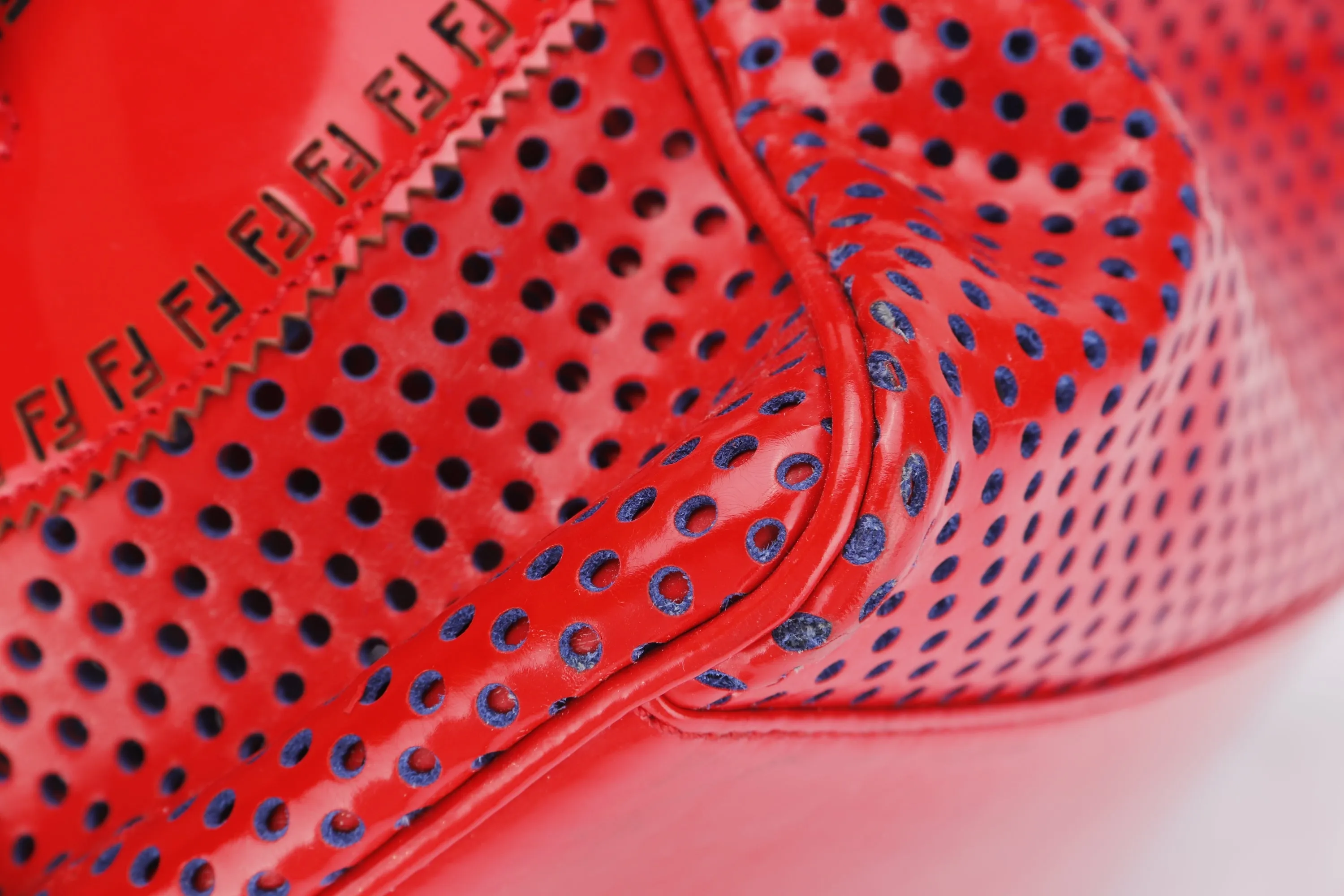 FENDI PERFORATED DE JOUR HANDBAG (8BN157-AFM-098) RED PATENT LEATHER SILVER HARDWARE, WITH DUST COVER