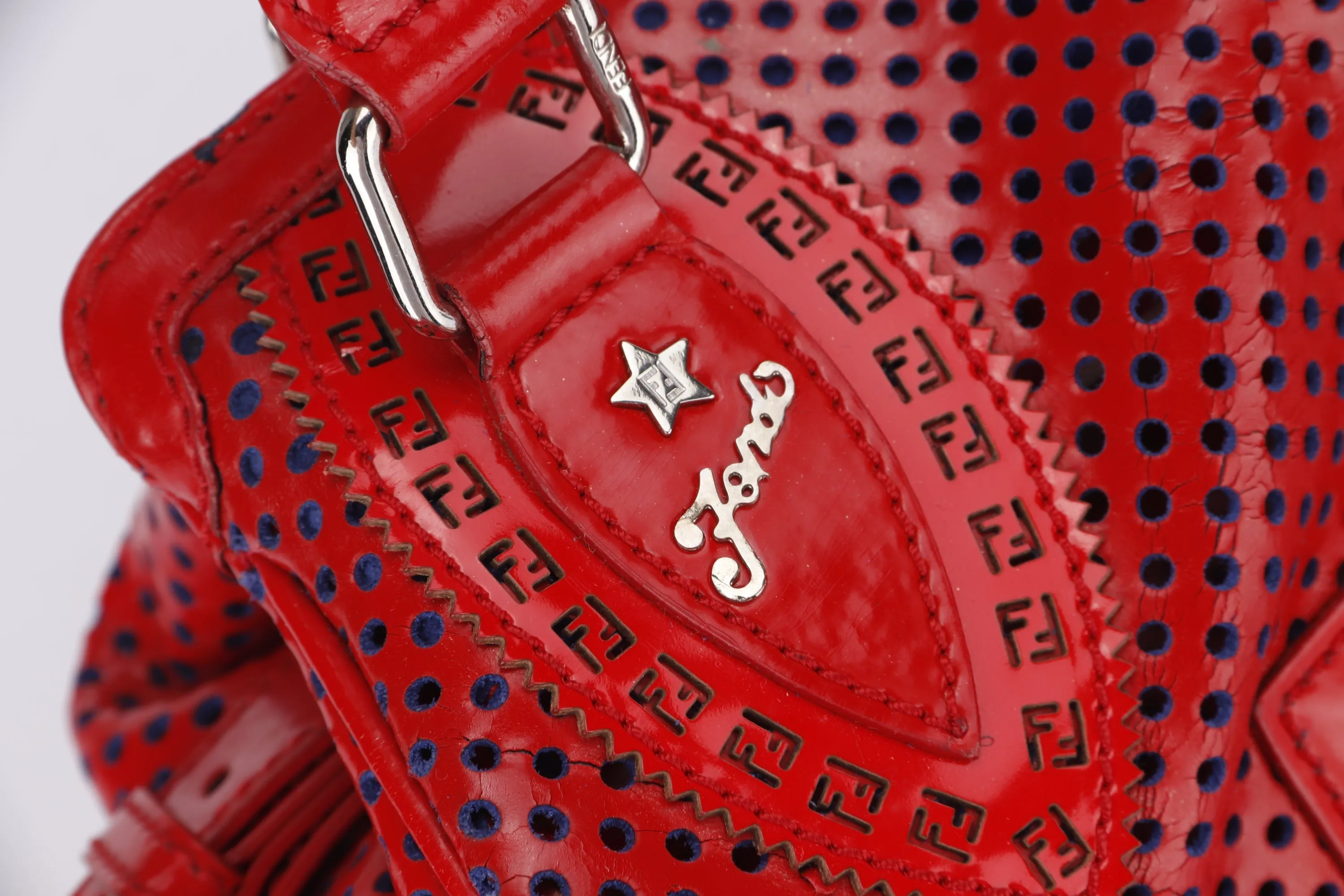 FENDI PERFORATED DE JOUR HANDBAG (8BN157-AFM-098) RED PATENT LEATHER SILVER HARDWARE, WITH DUST COVER