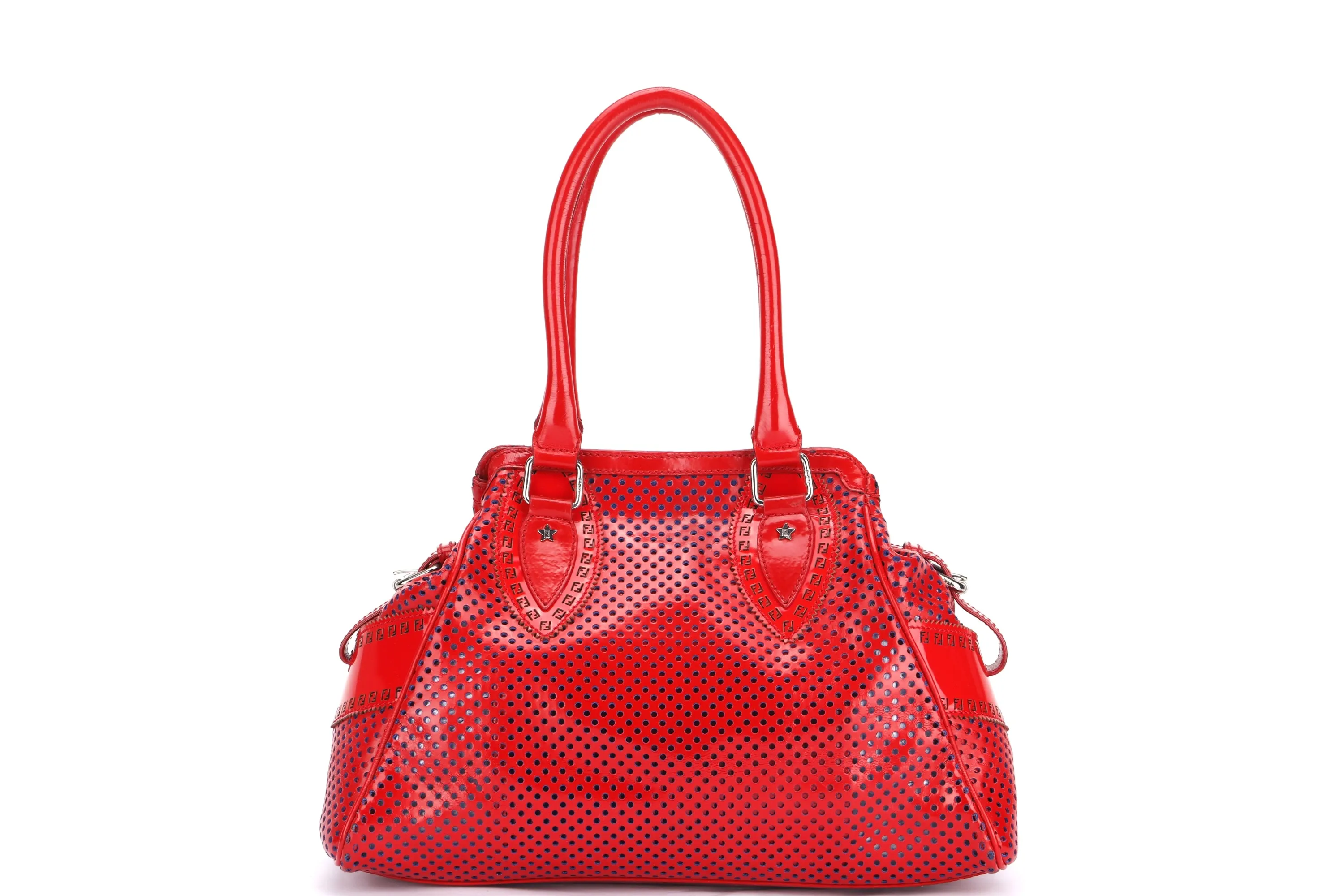 FENDI PERFORATED DE JOUR HANDBAG (8BN157-AFM-098) RED PATENT LEATHER SILVER HARDWARE, WITH DUST COVER