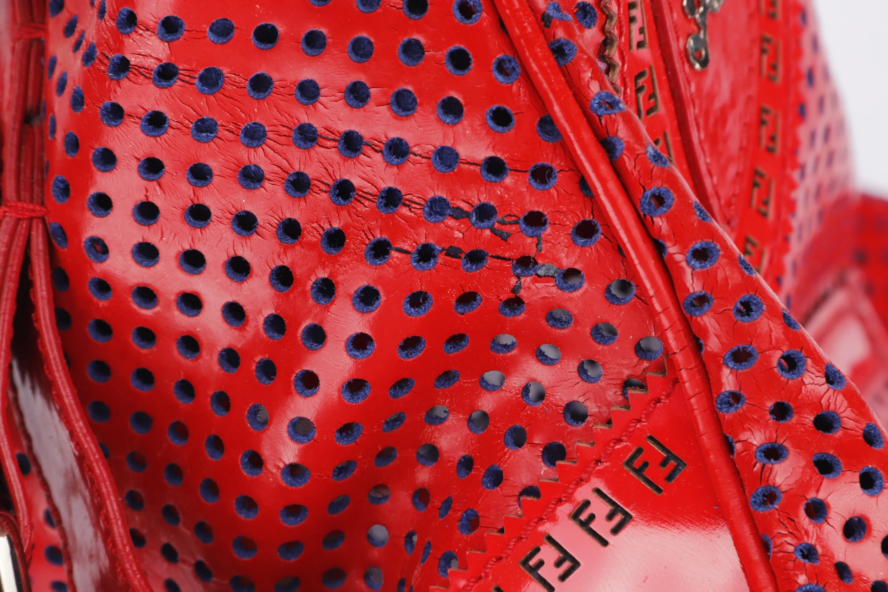 FENDI PERFORATED DE JOUR HANDBAG (8BN157-AFM-098) RED PATENT LEATHER SILVER HARDWARE, WITH DUST COVER