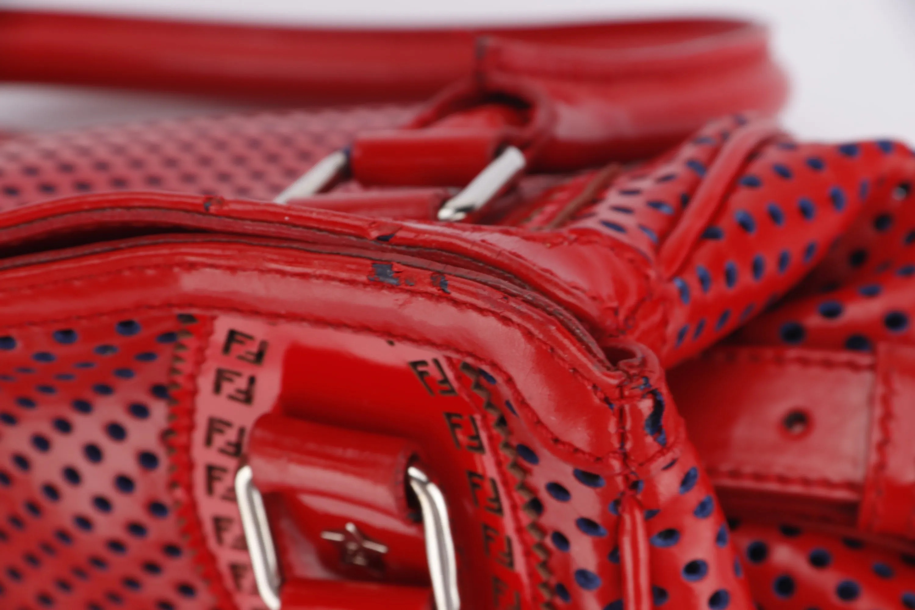 FENDI PERFORATED DE JOUR HANDBAG (8BN157-AFM-098) RED PATENT LEATHER SILVER HARDWARE, WITH DUST COVER
