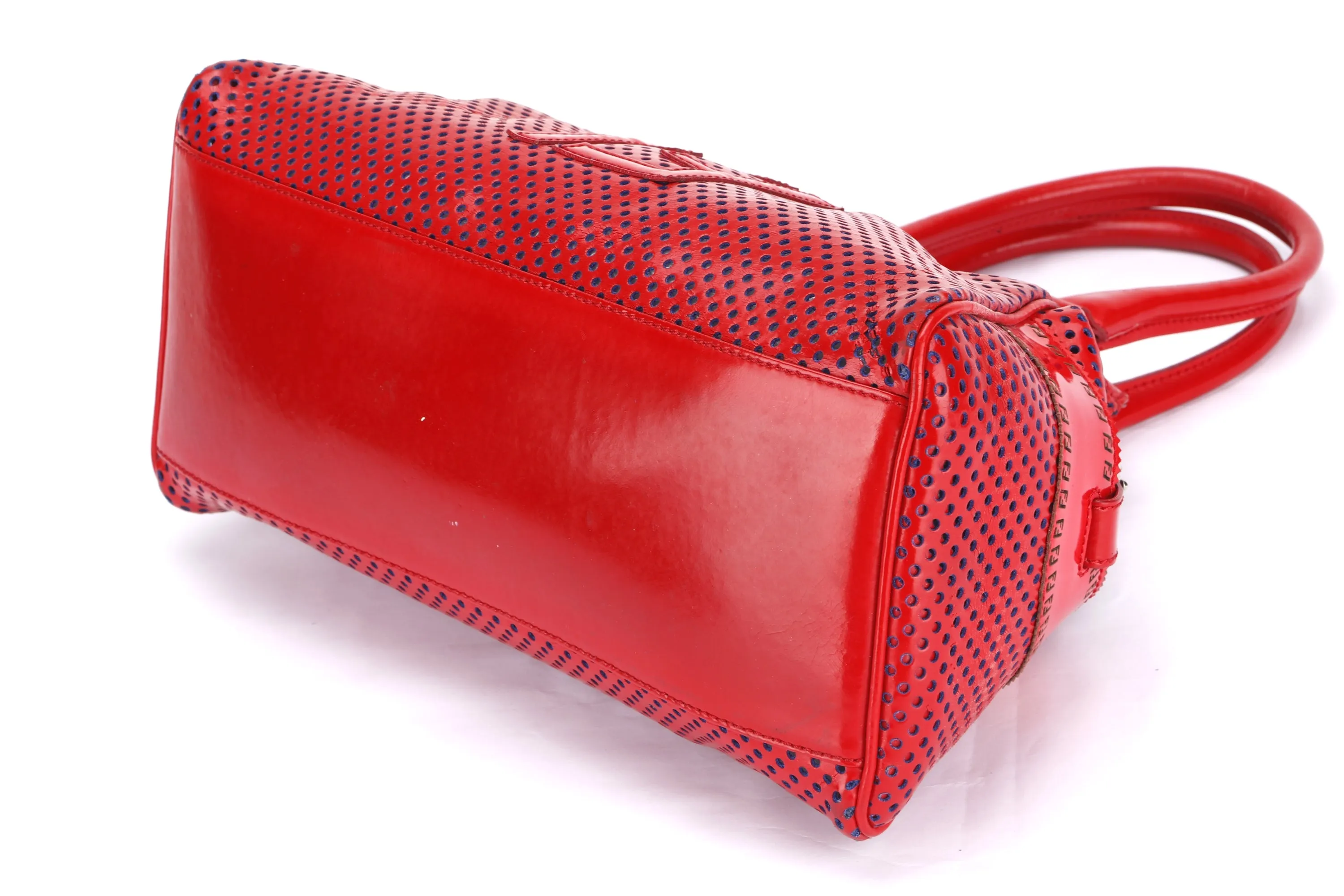 FENDI PERFORATED DE JOUR HANDBAG (8BN157-AFM-098) RED PATENT LEATHER SILVER HARDWARE, WITH DUST COVER