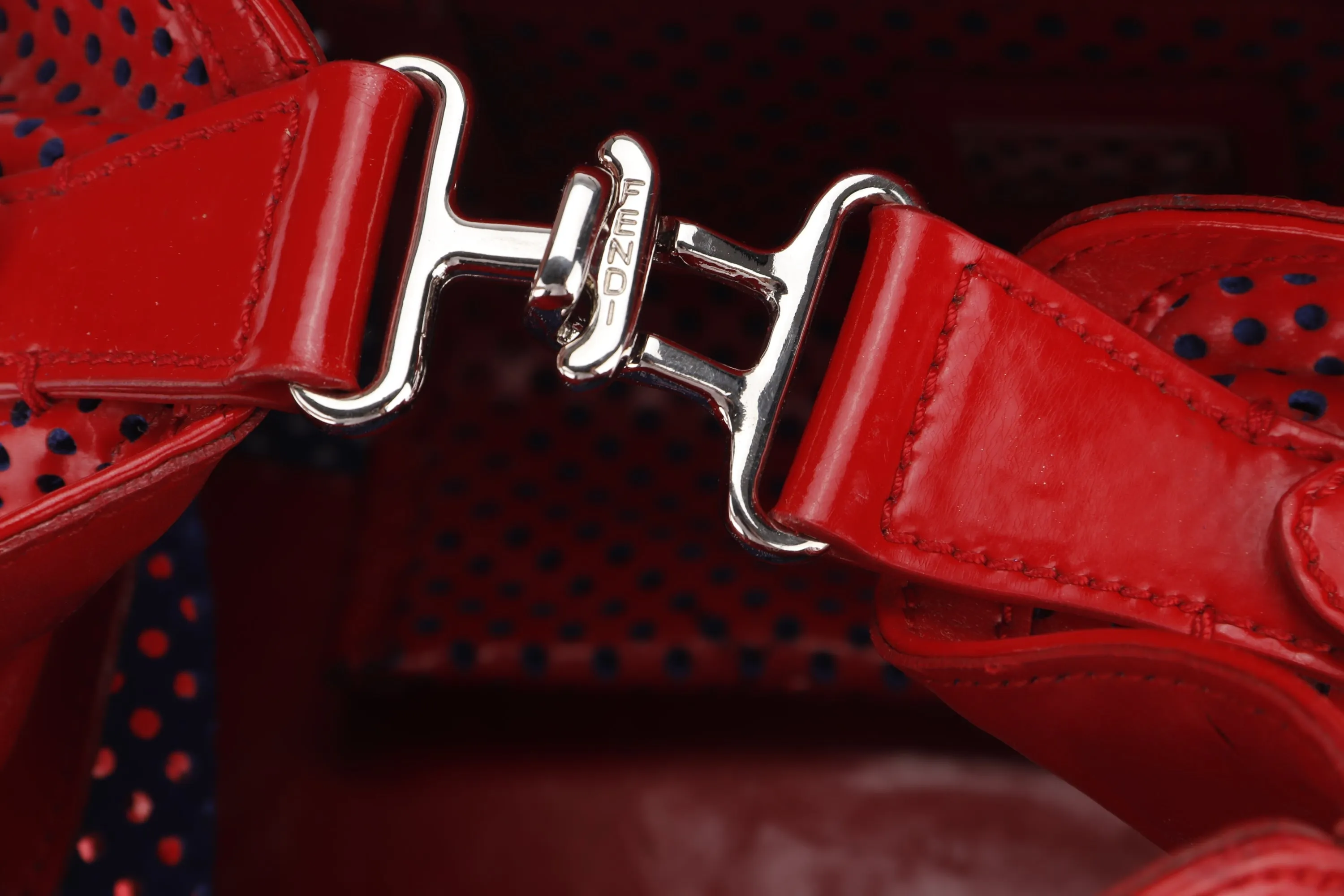 FENDI PERFORATED DE JOUR HANDBAG (8BN157-AFM-098) RED PATENT LEATHER SILVER HARDWARE, WITH DUST COVER