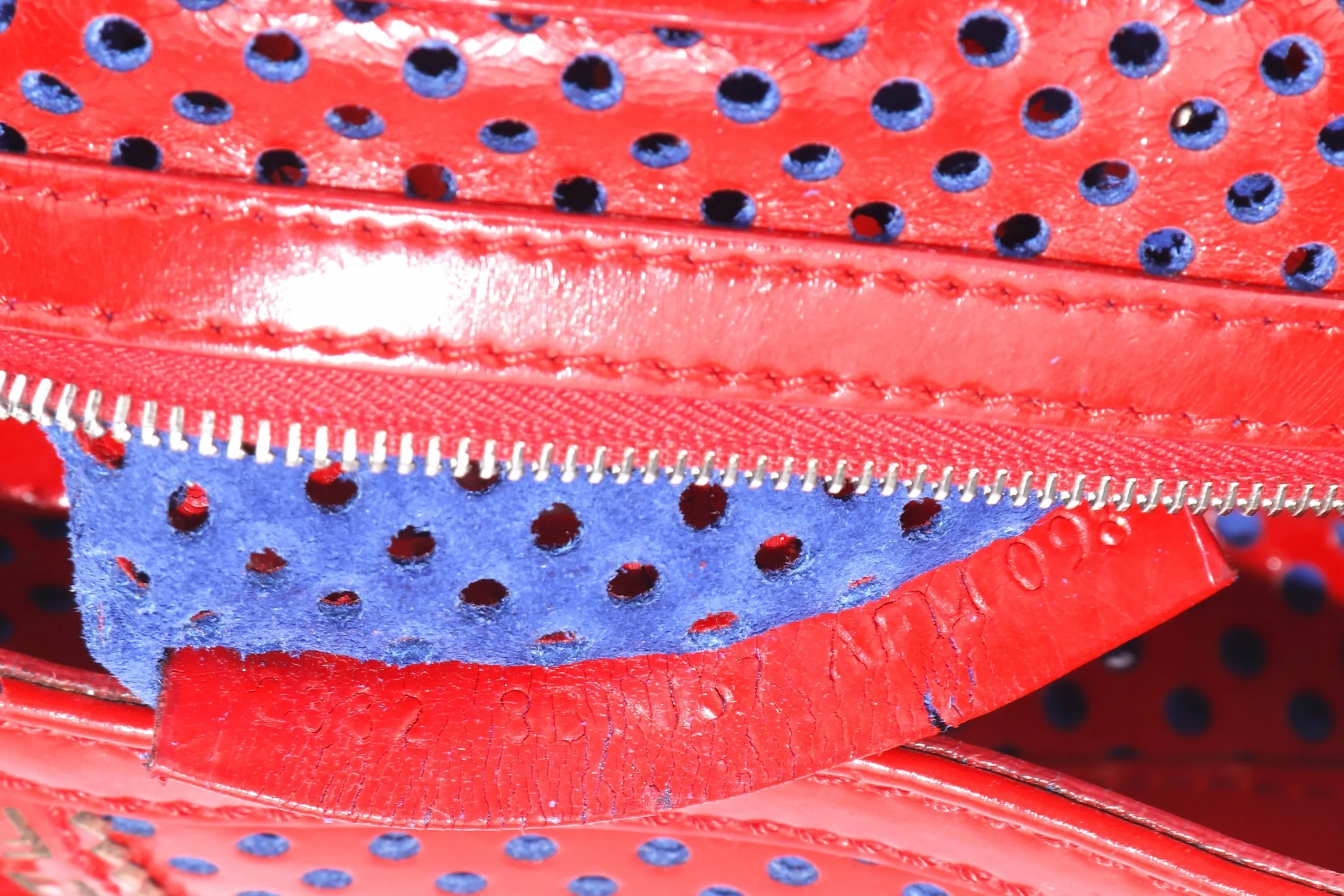 FENDI PERFORATED DE JOUR HANDBAG (8BN157-AFM-098) RED PATENT LEATHER SILVER HARDWARE, WITH DUST COVER