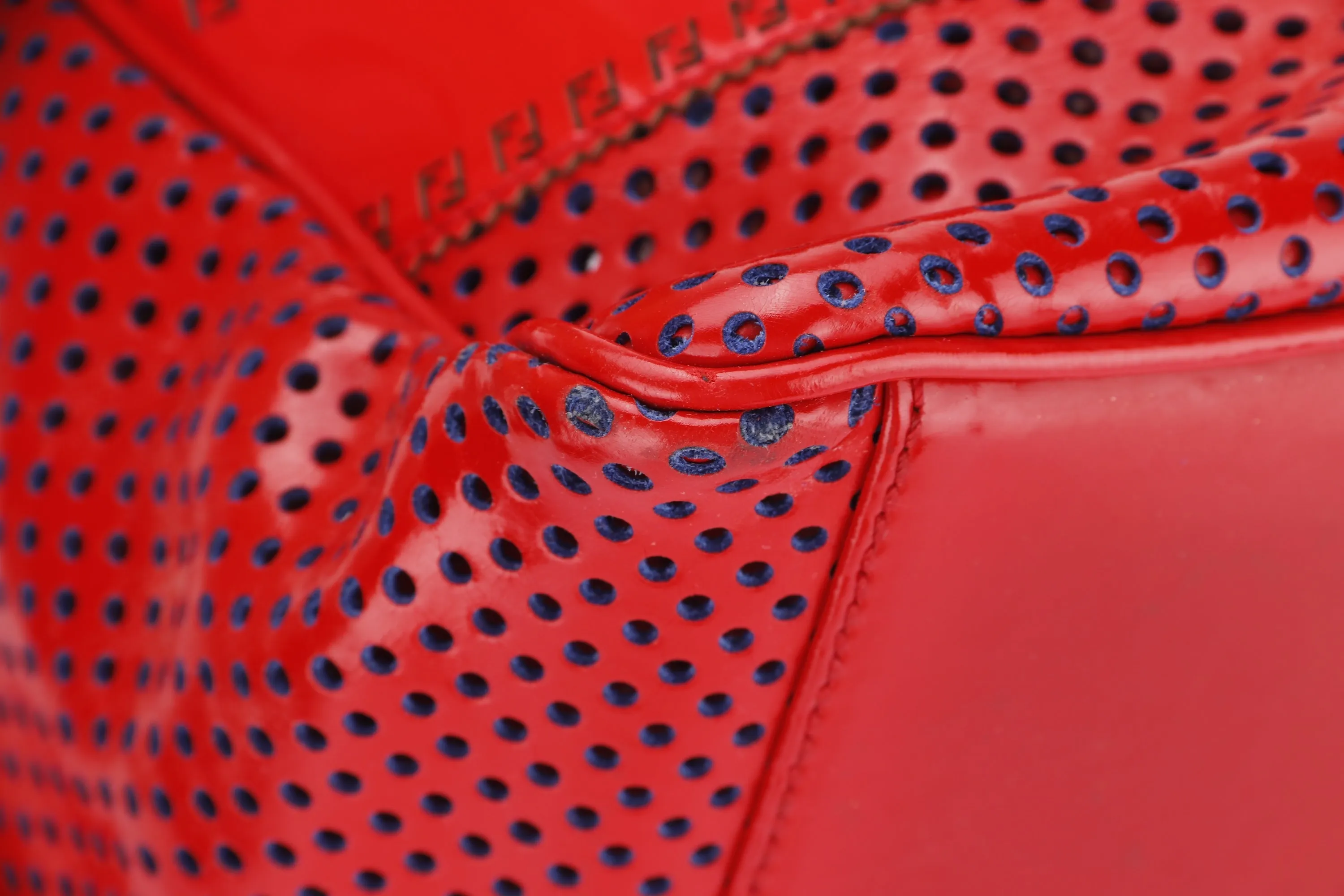 FENDI PERFORATED DE JOUR HANDBAG (8BN157-AFM-098) RED PATENT LEATHER SILVER HARDWARE, WITH DUST COVER