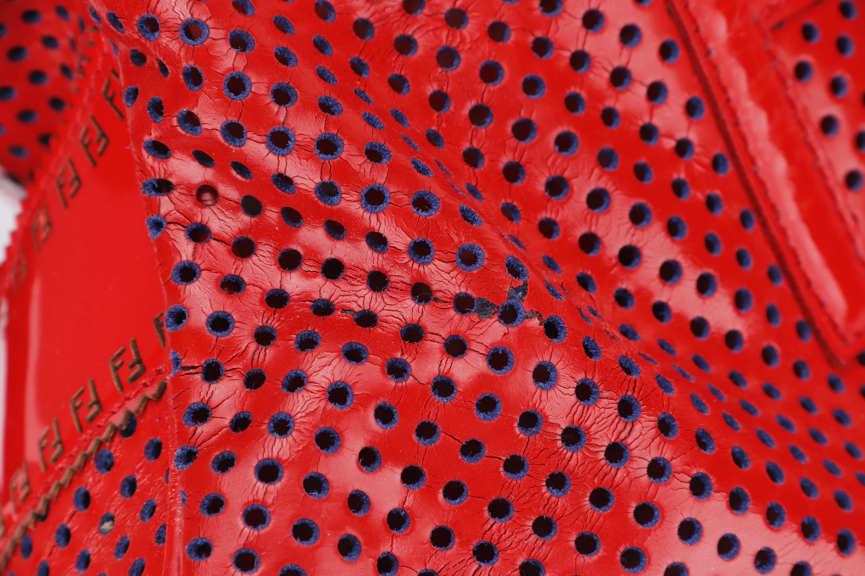 FENDI PERFORATED DE JOUR HANDBAG (8BN157-AFM-098) RED PATENT LEATHER SILVER HARDWARE, WITH DUST COVER