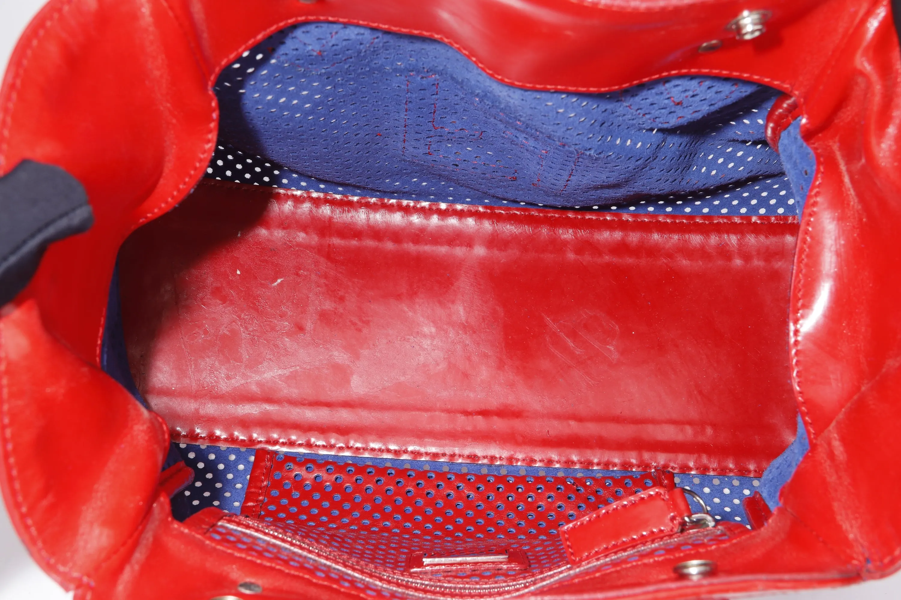 FENDI PERFORATED DE JOUR HANDBAG (8BN157-AFM-098) RED PATENT LEATHER SILVER HARDWARE, WITH DUST COVER