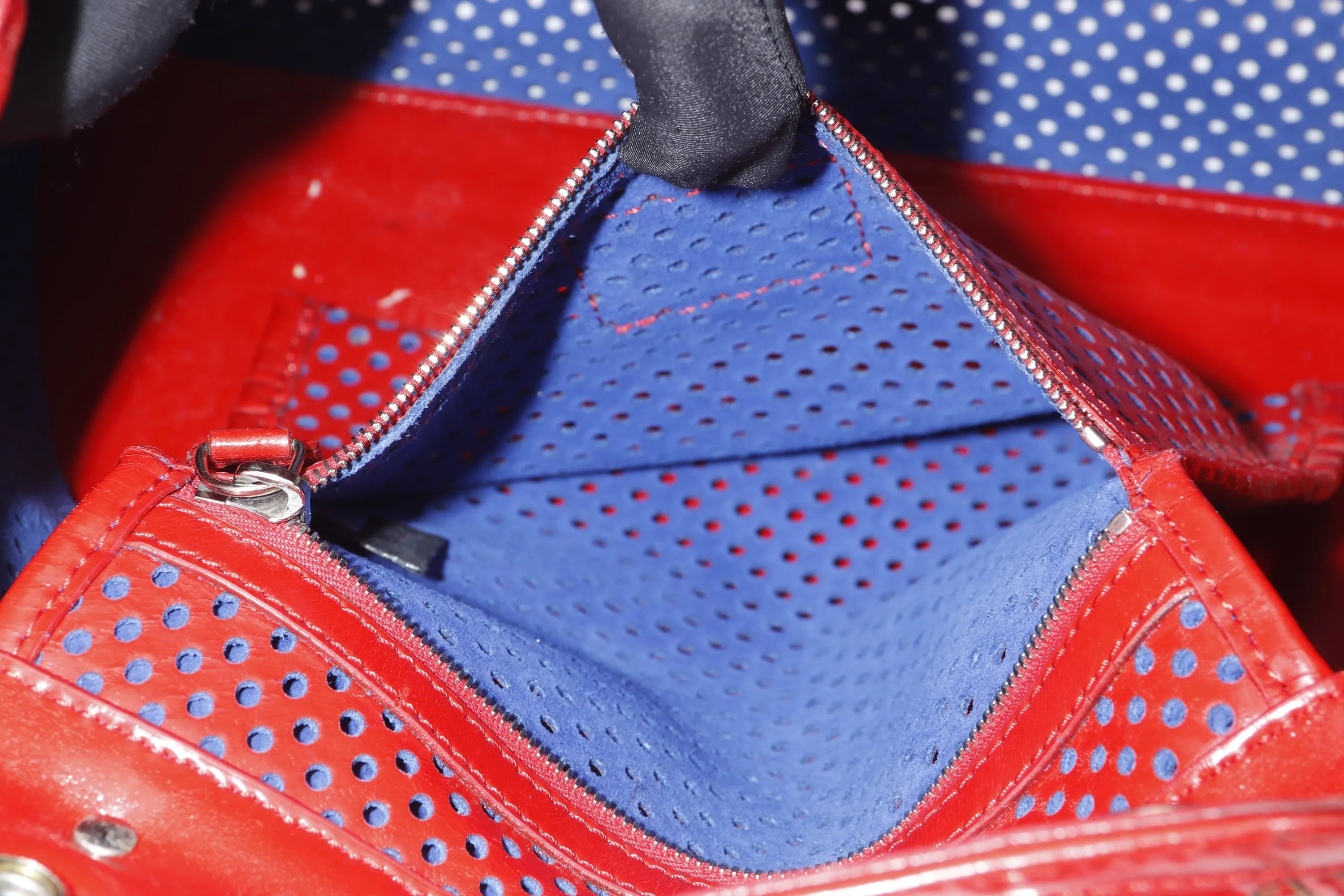 FENDI PERFORATED DE JOUR HANDBAG (8BN157-AFM-098) RED PATENT LEATHER SILVER HARDWARE, WITH DUST COVER