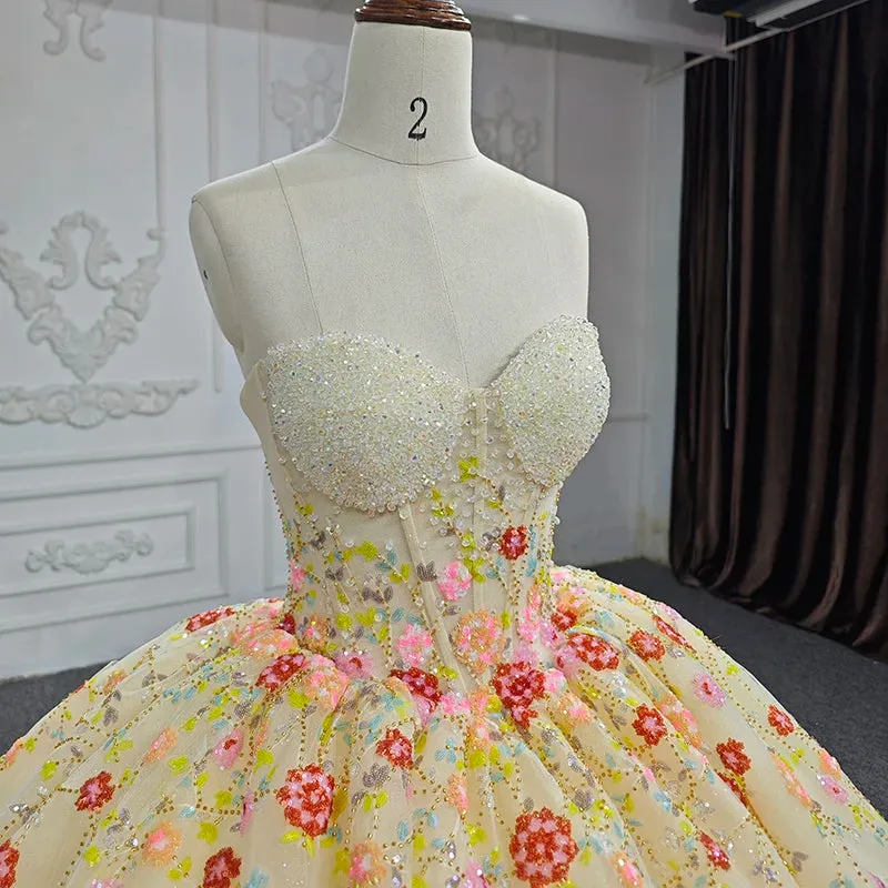 Formal Evening Dress Crystals Sleeveless Champagne Quinceanera Dress