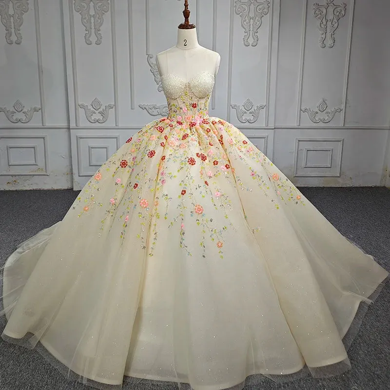 Formal Evening Dress Crystals Sleeveless Champagne Quinceanera Dress