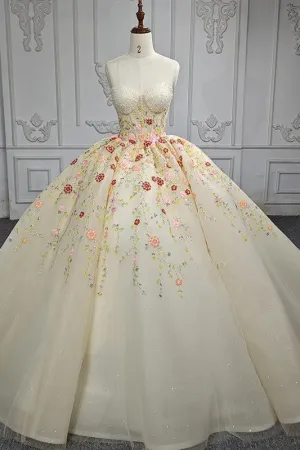 Formal Evening Dress Crystals Sleeveless Champagne Quinceanera Dress