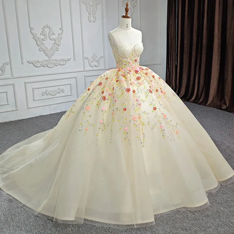 Formal Evening Dress Crystals Sleeveless Champagne Quinceanera Dress