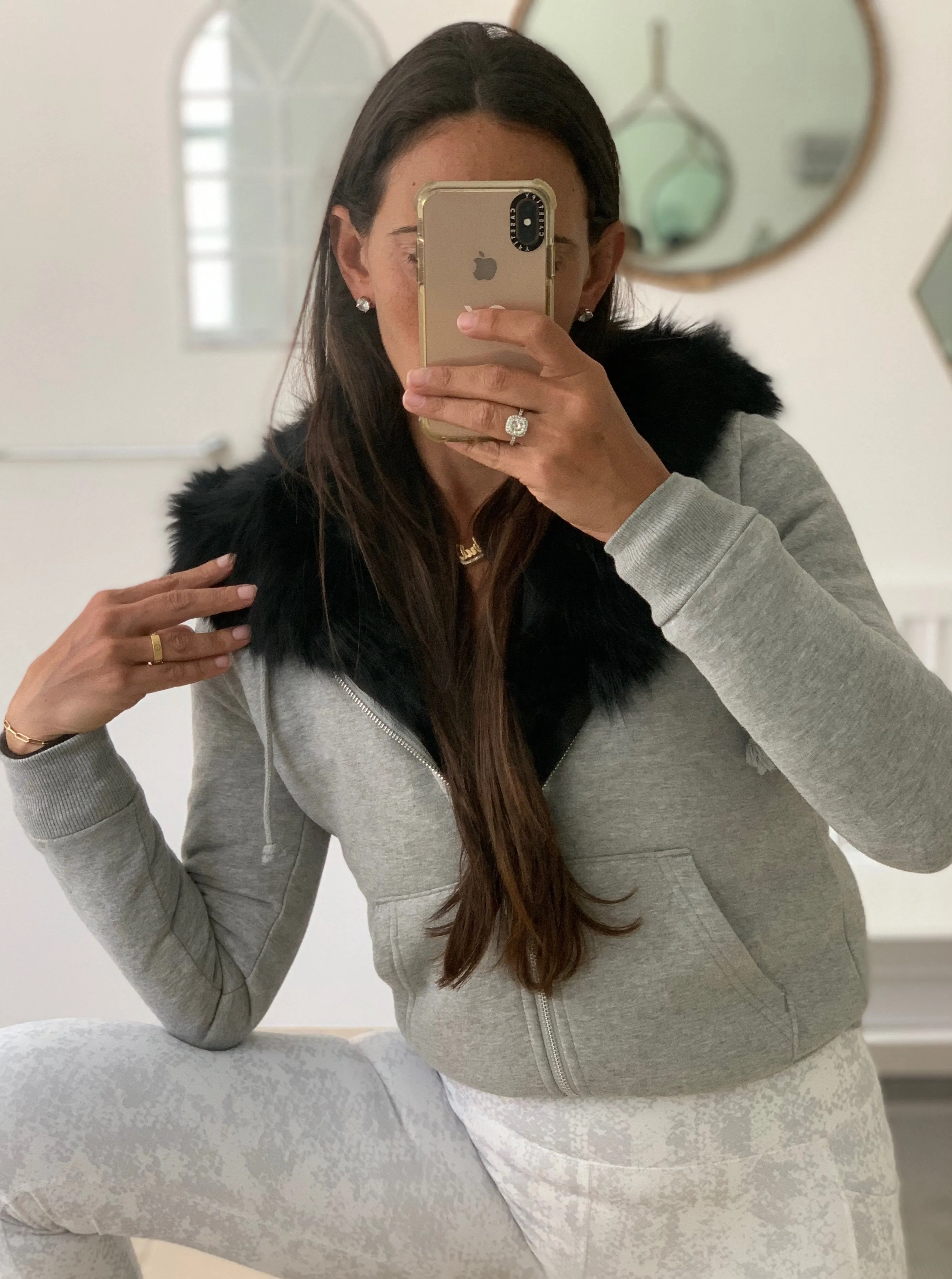 Fur Lined Hoodie in Gray