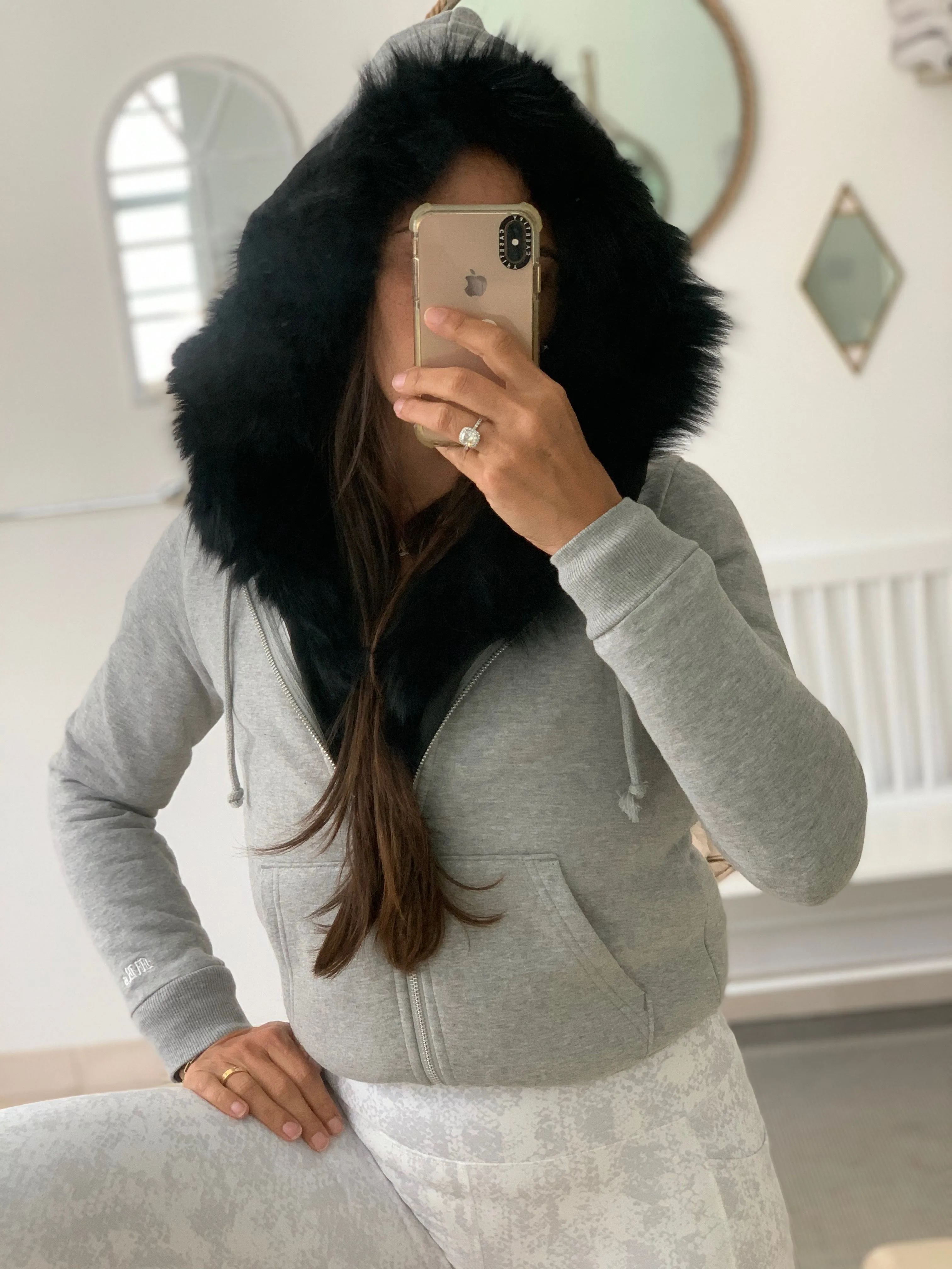 Fur Lined Hoodie in Gray