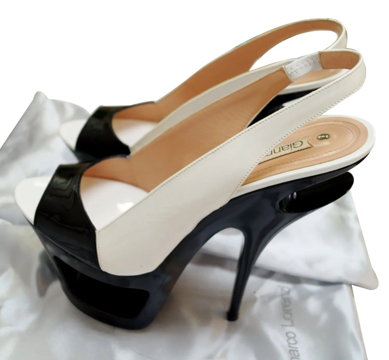 GIANMARCO LORENZI Open Toe Black/White Sling Cutout Platform Size 38