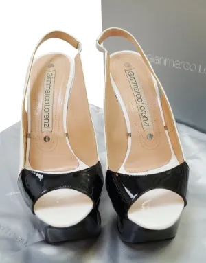 GIANMARCO LORENZI Open Toe Black/White Sling Cutout Platform Size 38