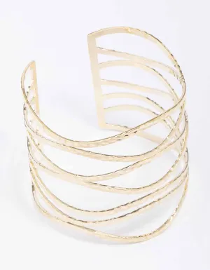Gold Large Wavy Hammered Wrist Cuff