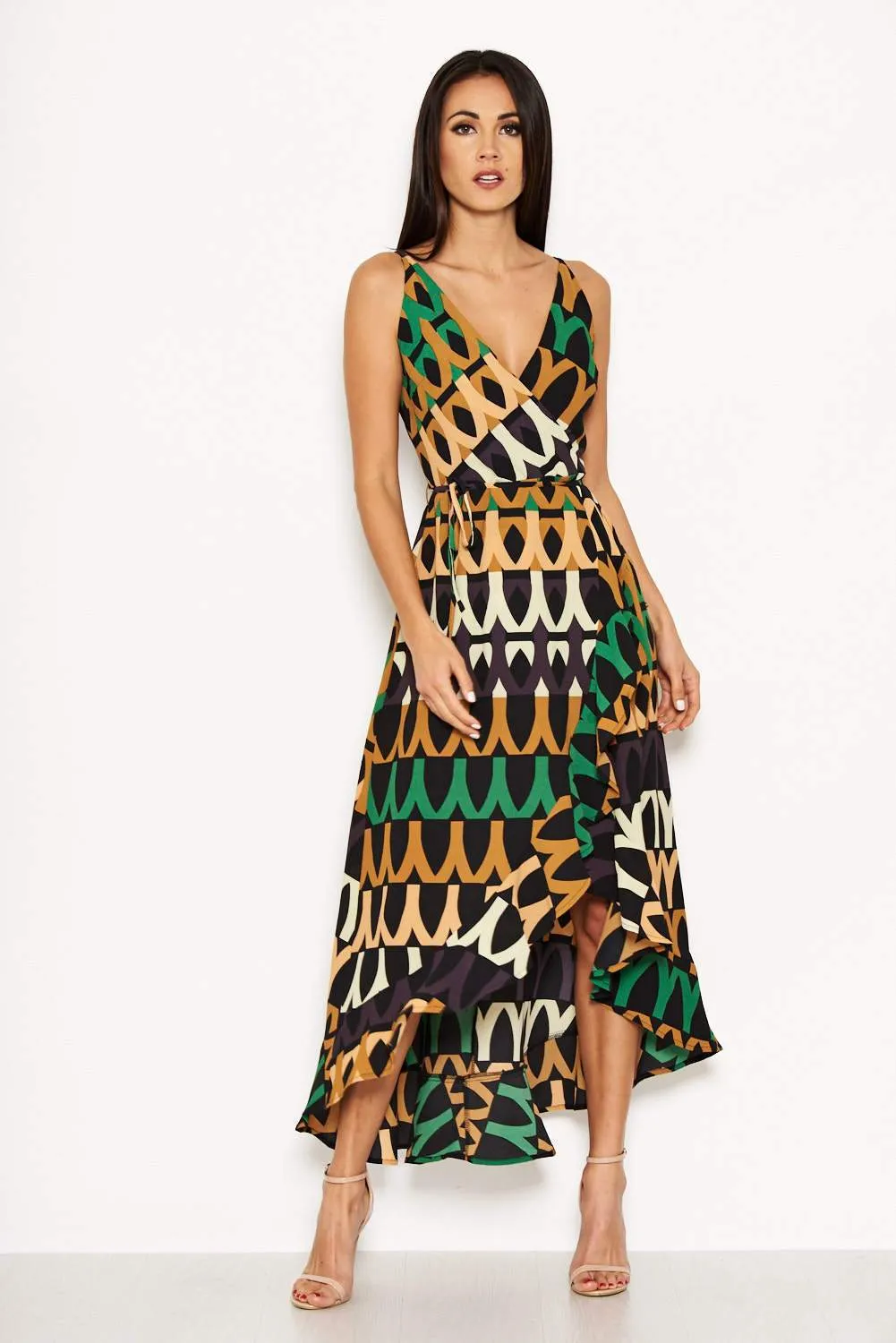Green Abstract Printed Maxi Dress
