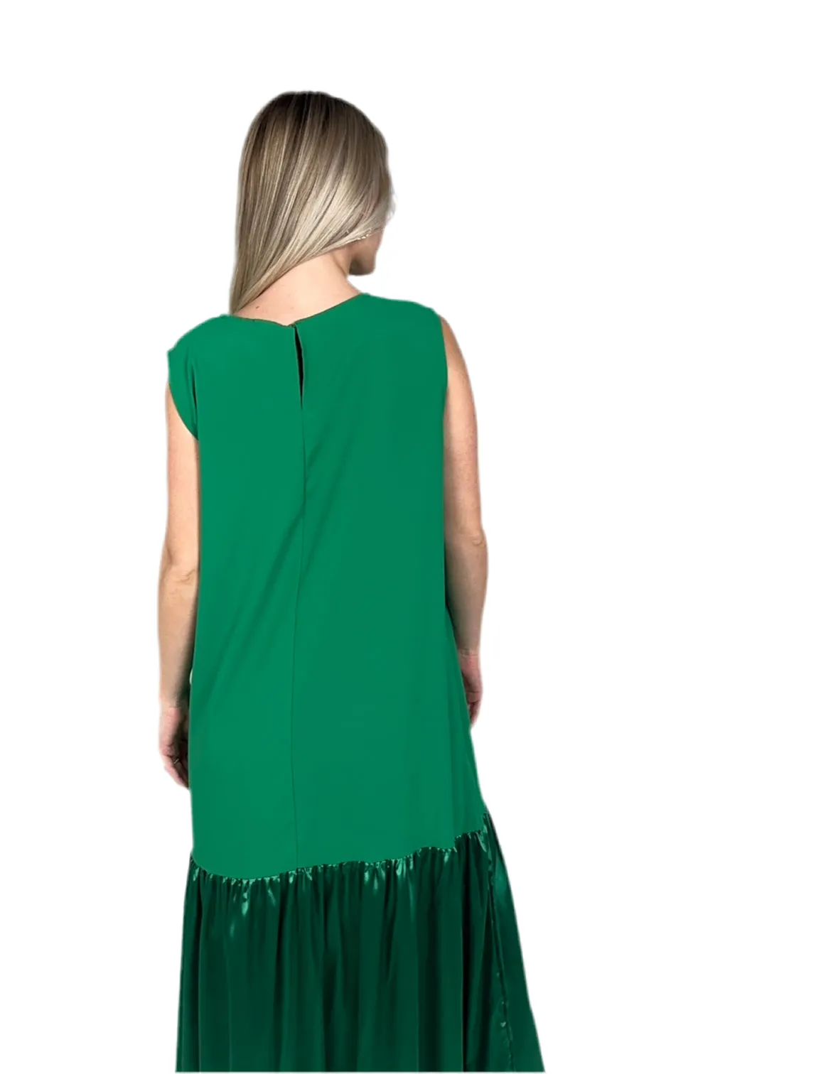 Green Round Neck A Line Maxi Dress