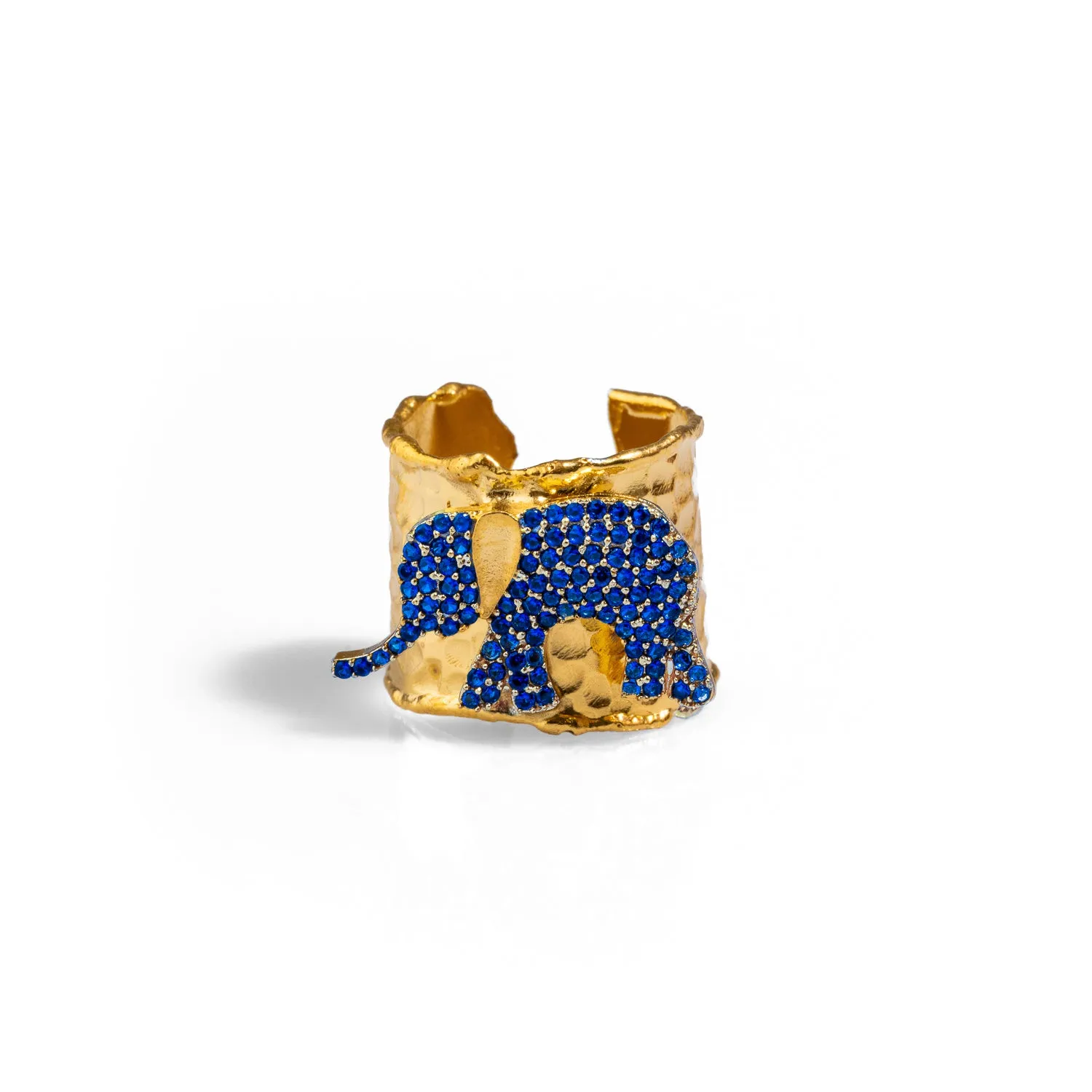 Guardian Sapphire Elephant Gold Chunky Adjustable Ring