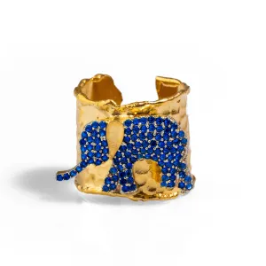 Guardian Sapphire Elephant Gold Chunky Adjustable Ring