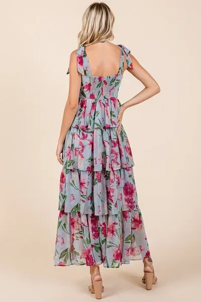 Hazel Blues® |  Mittoshop Layered Floral Sweetheart Neck Maxi Dress