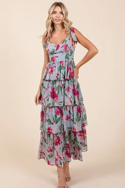 Hazel Blues® |  Mittoshop Layered Floral Sweetheart Neck Maxi Dress