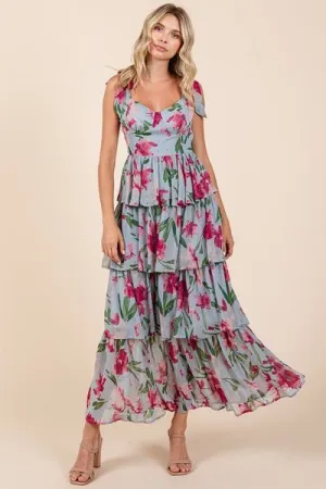 Hazel Blues® |  Mittoshop Layered Floral Sweetheart Neck Maxi Dress