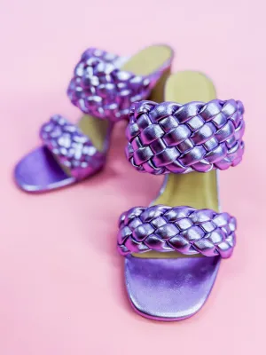 Heaven Braided Heels in Metallic Purple