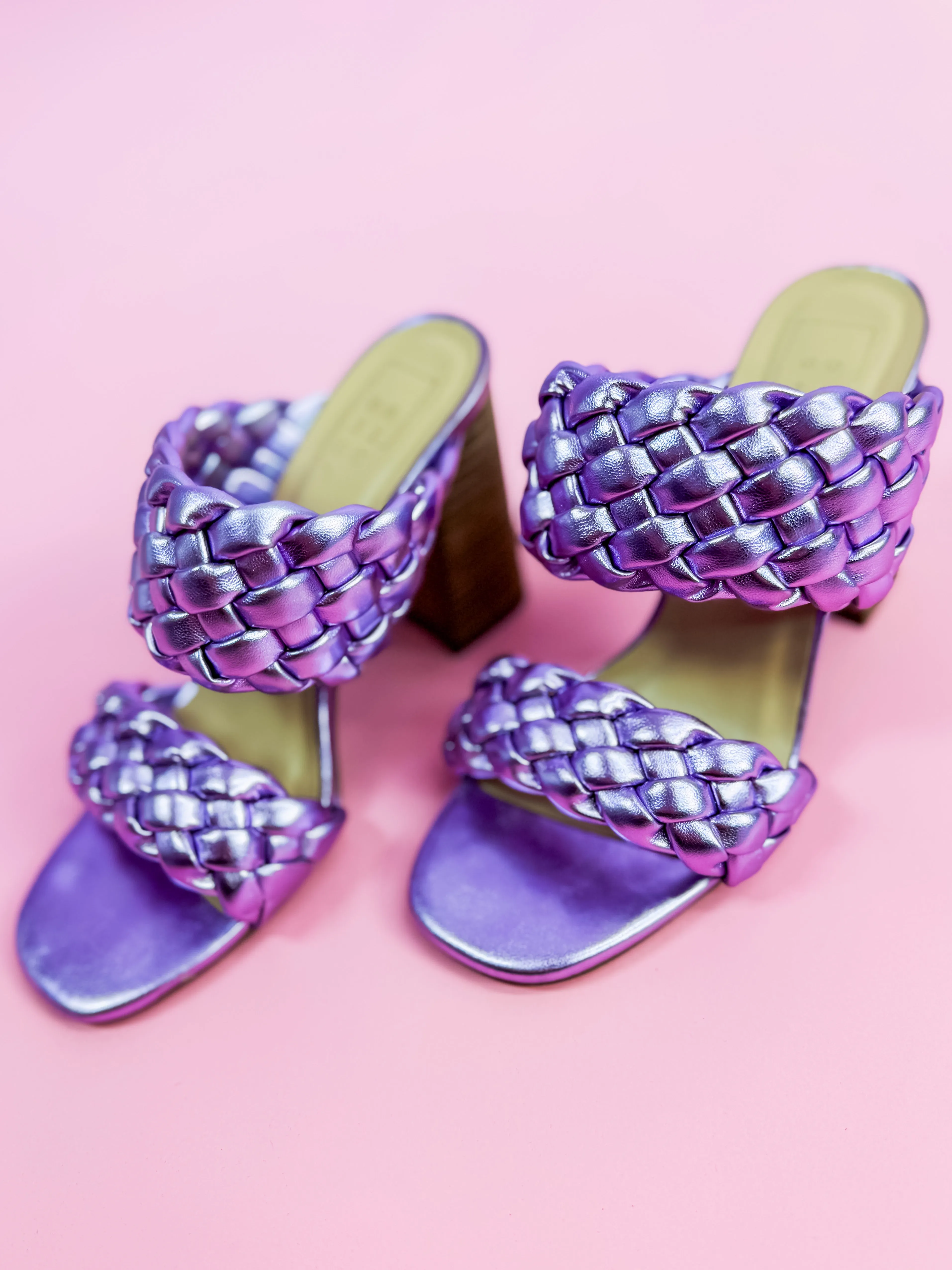 Heaven Braided Heels in Metallic Purple