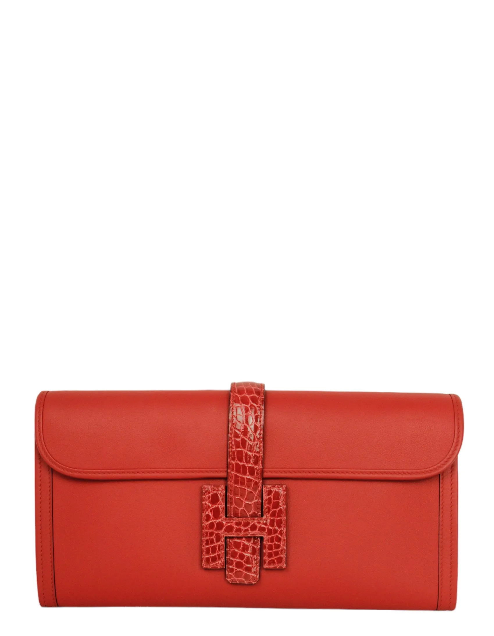 Hermes Rouge De Coeur Swift & Alligator Jige Elan Touch Clutch