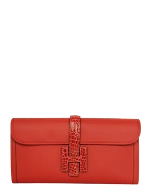 Hermes Rouge De Coeur Swift & Alligator Jige Elan Touch Clutch