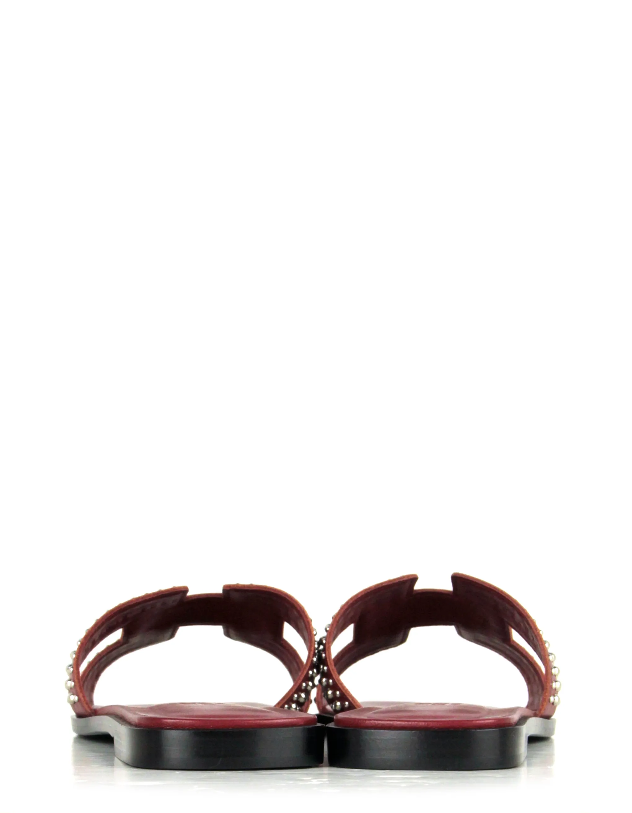Hermes Rouge Tomette Oran Studs Slide Sandals sz 37.5